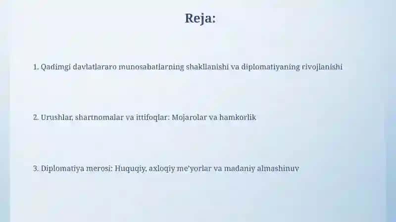 Qadimgi Xalqaro Munosabatlar va Diplomatiya 2