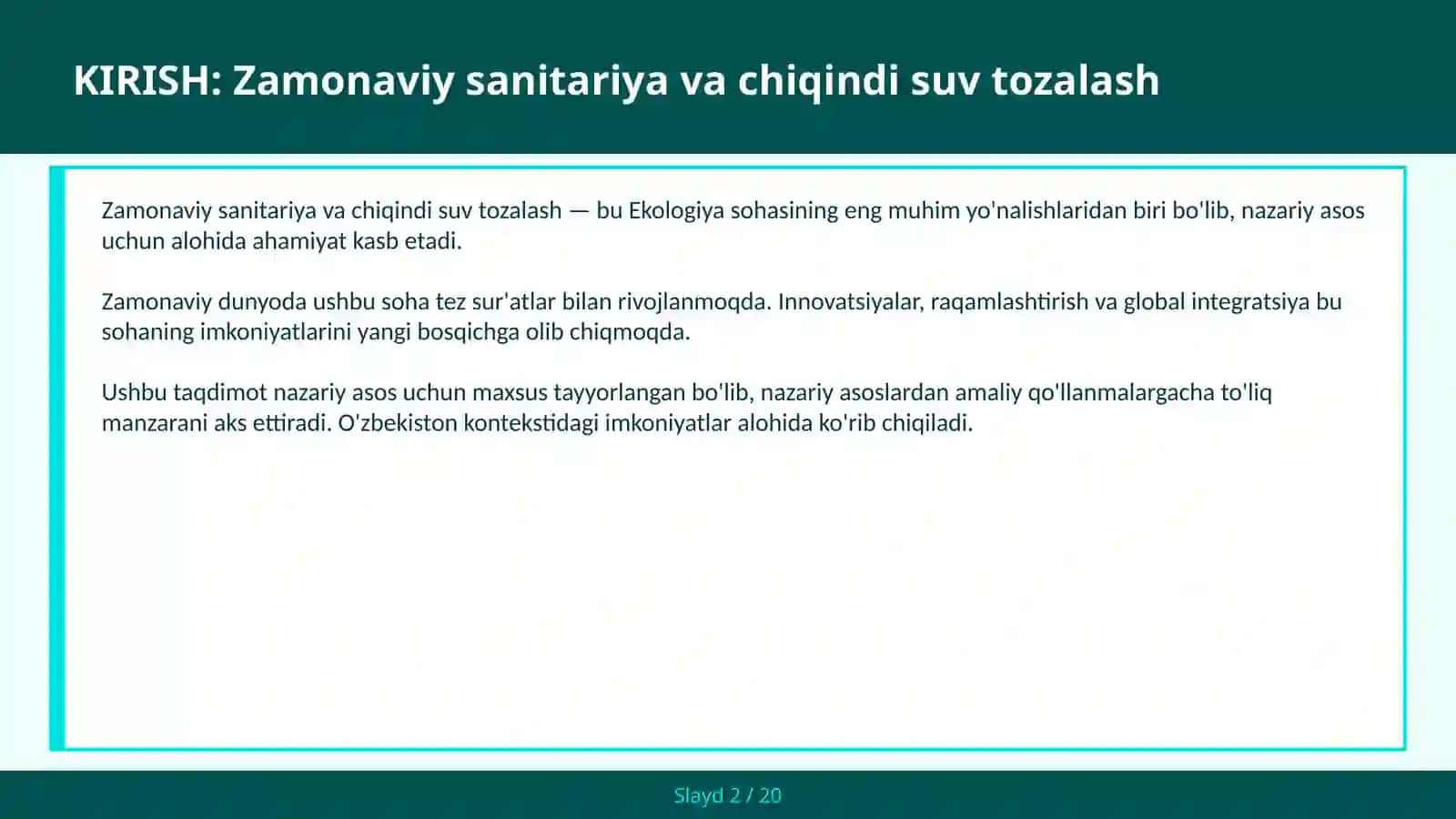 Zamonaviy sanitariya va chiqindi suv tozalash 2