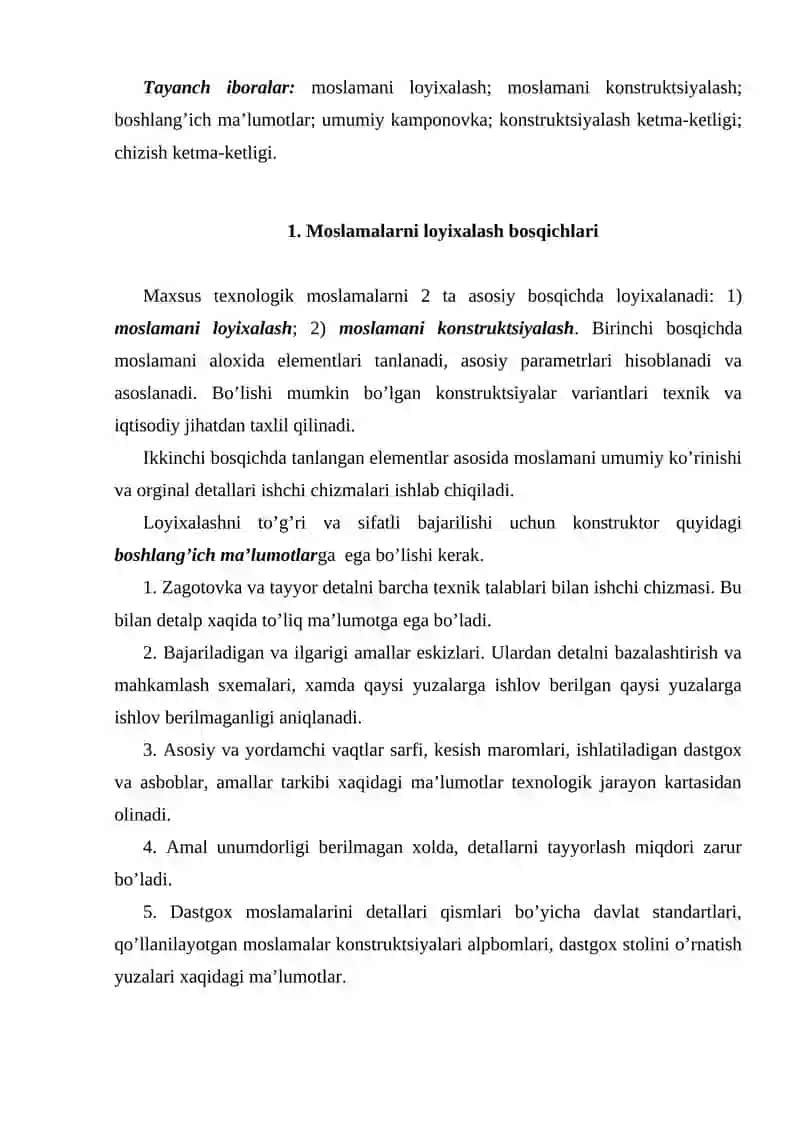 Maxsus moslamalarni loyixalash uslubiyoti 2