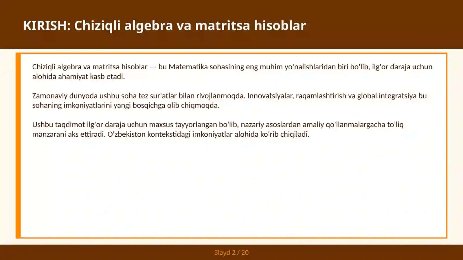 Chiziqli algebra va matritsa hisoblar 2