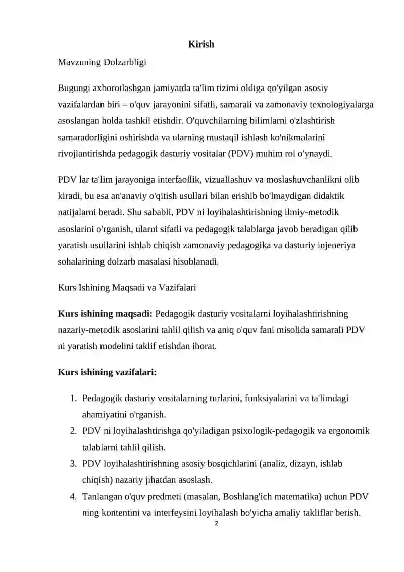 Pedagogik dasturiy vositalarni loyihalashtirish 2