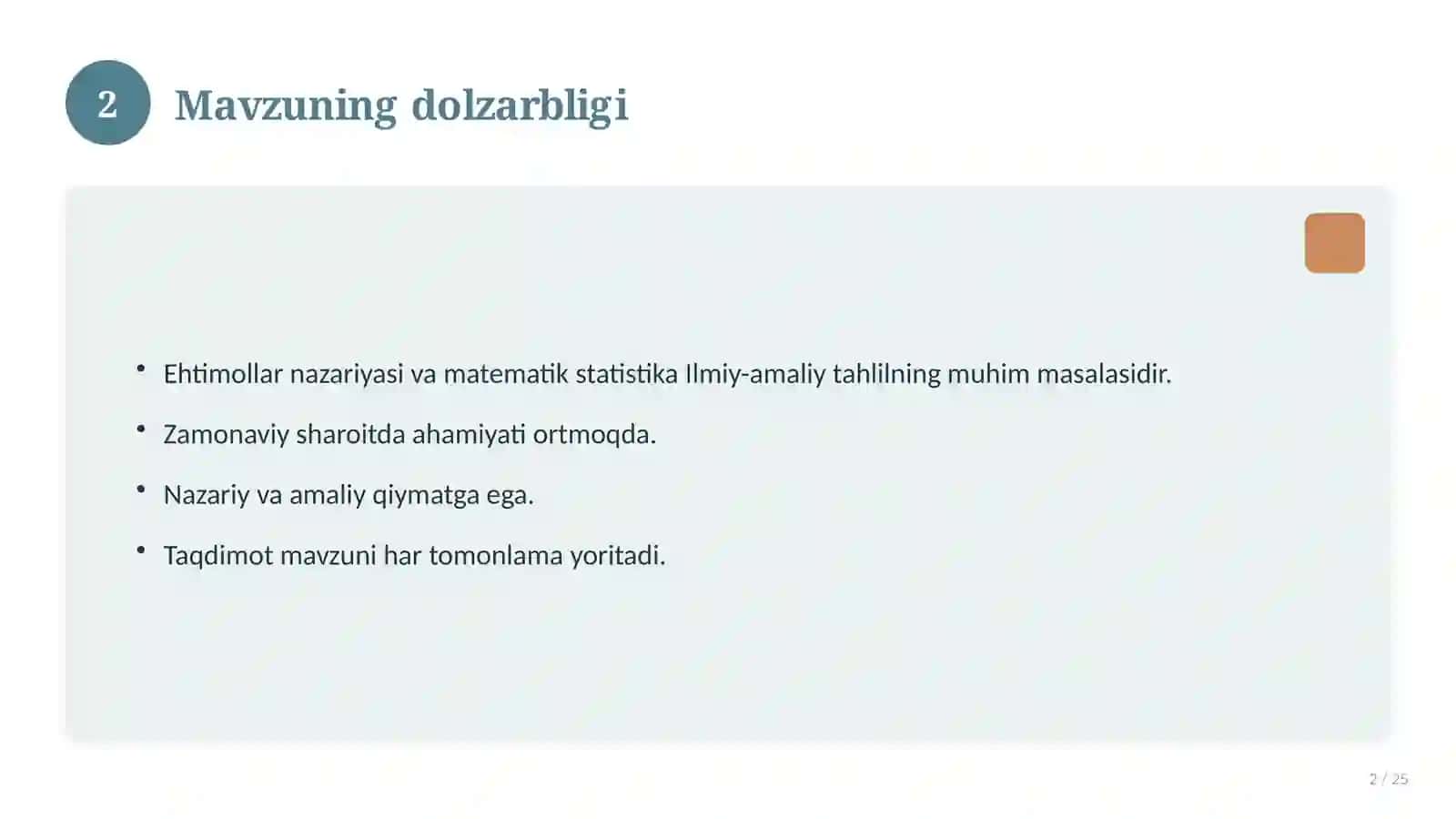 Ehtimollar nazariyasi va matematik statistika 2