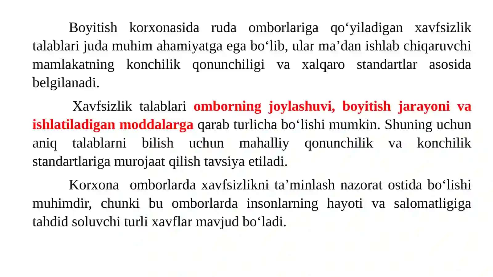 Boyitish fabrikasi omborlari xavfsizlik choralari 2