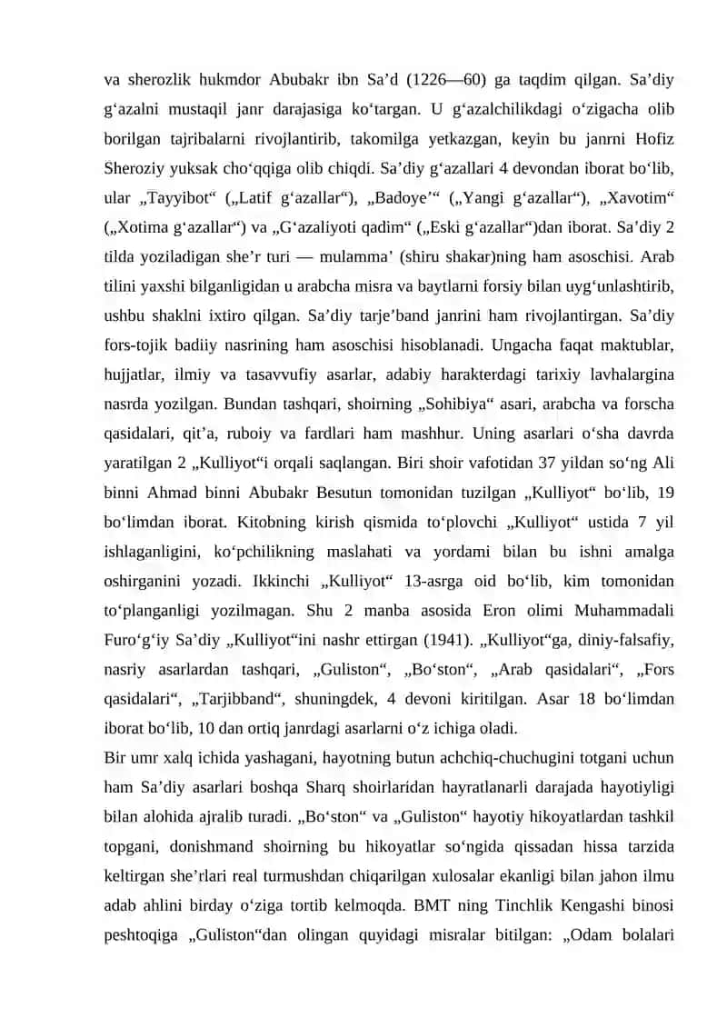 Guliston asari sharq adabiyotida tutgan o’rni 2
