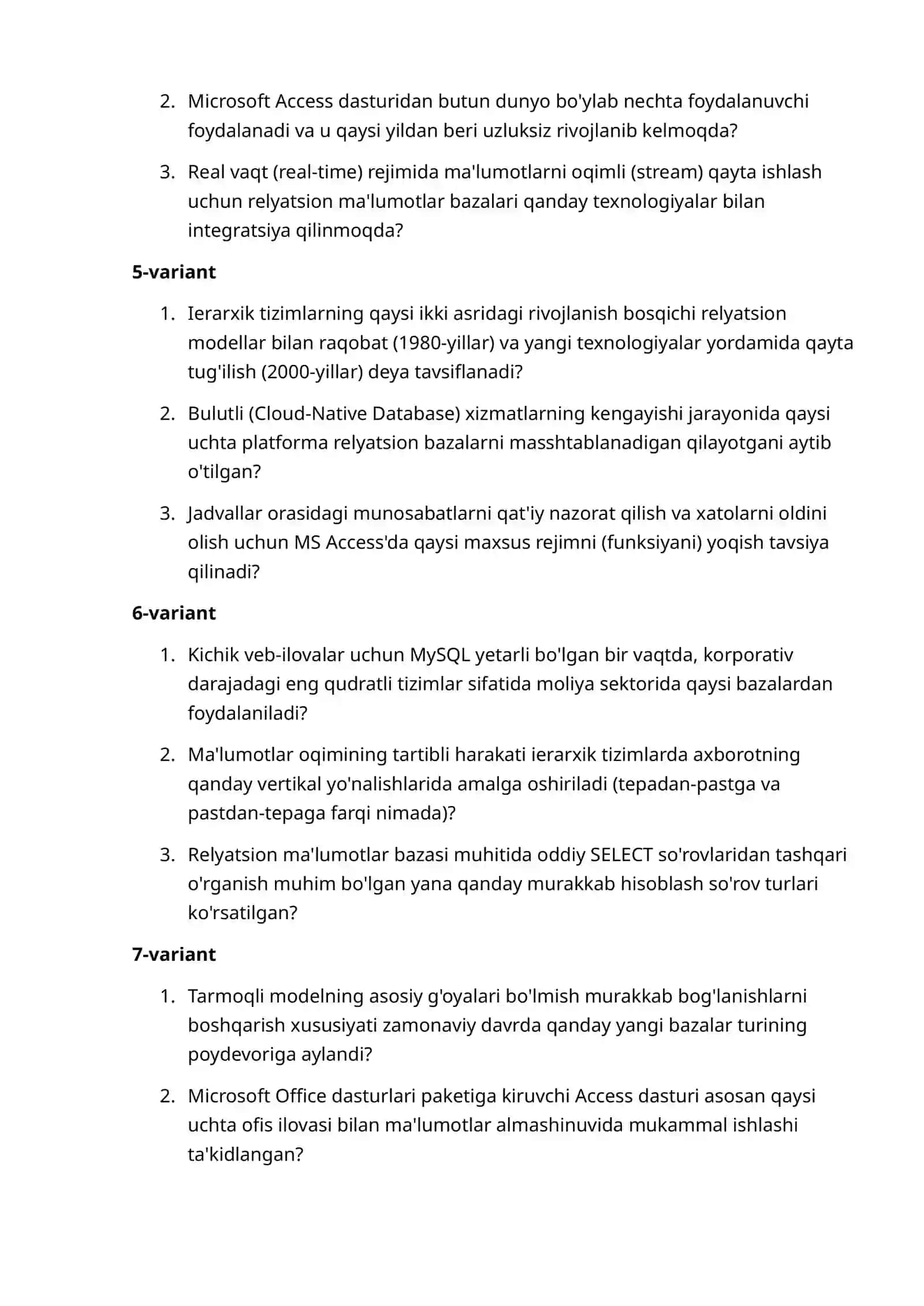 Ma'lumotlar bazasi tizimlarining yaratilishi 2