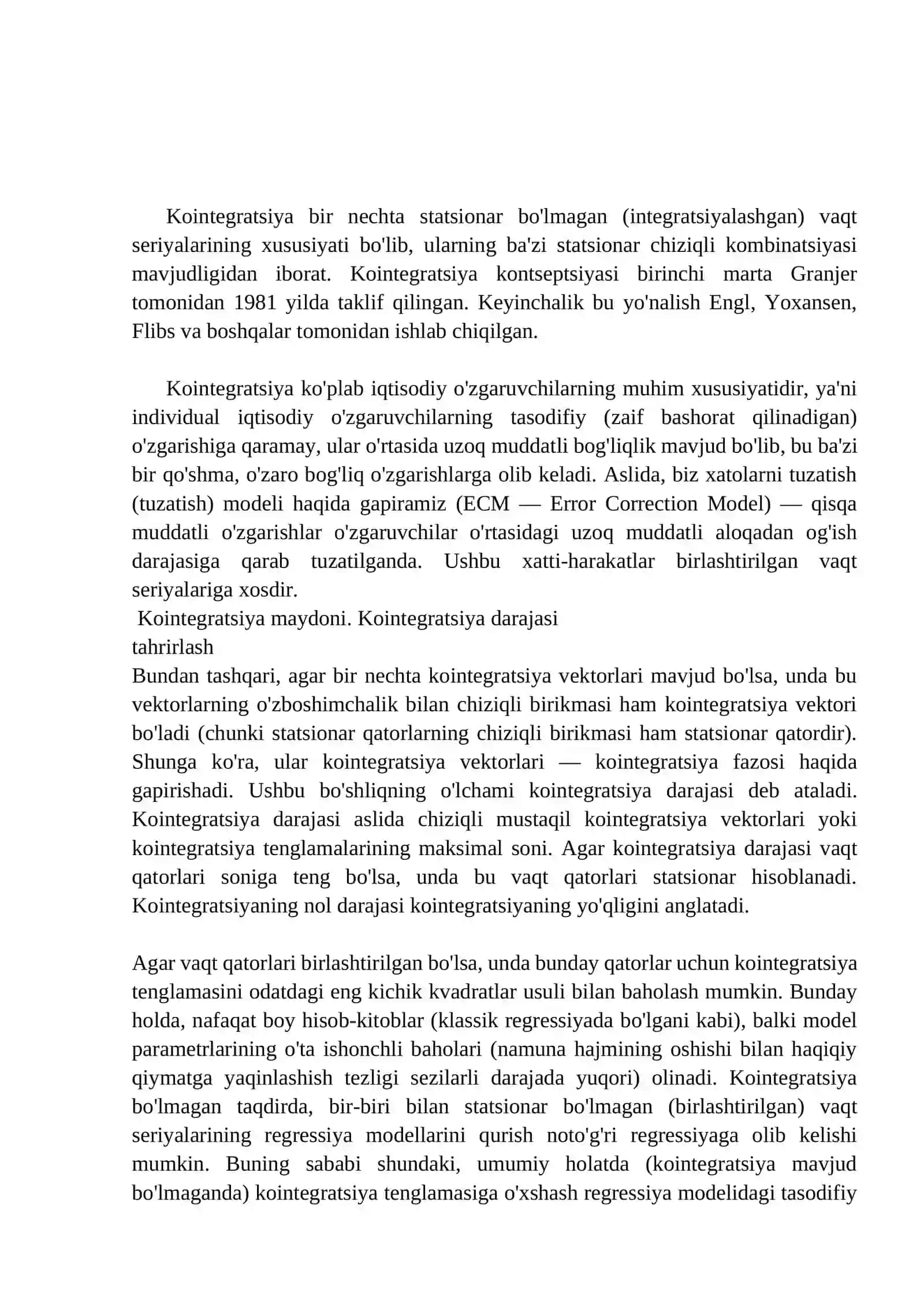 Kointegratsiya: koʻp variantli hodisalar. V A R da kointegratsiya 2