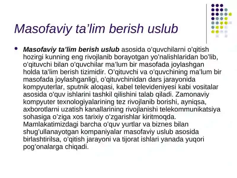 Masofaviy ta'lim berish uslub 2
