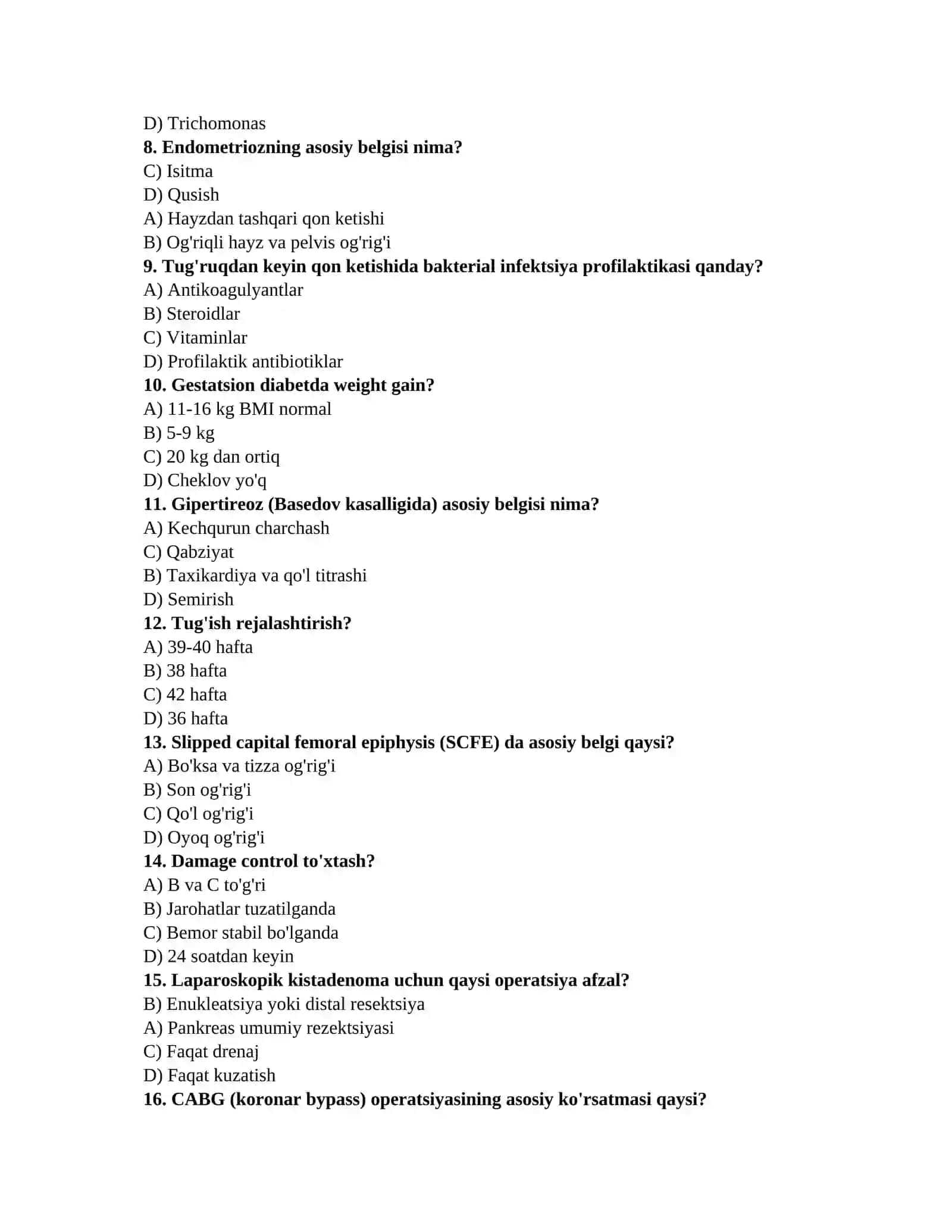 Tibbiyot magistratura testlari 2