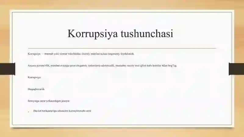 Korrupsiyava uning asosiy ko’rinishlari 2