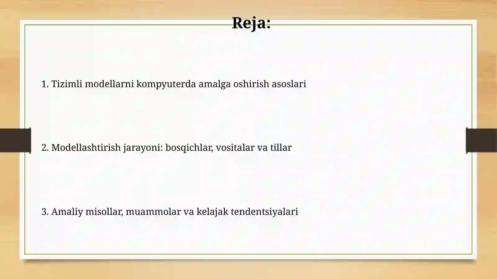Sistemalar modellarini EHMda amalga oshirish va ularning ketma-ketligini ishlab chiqish 2
