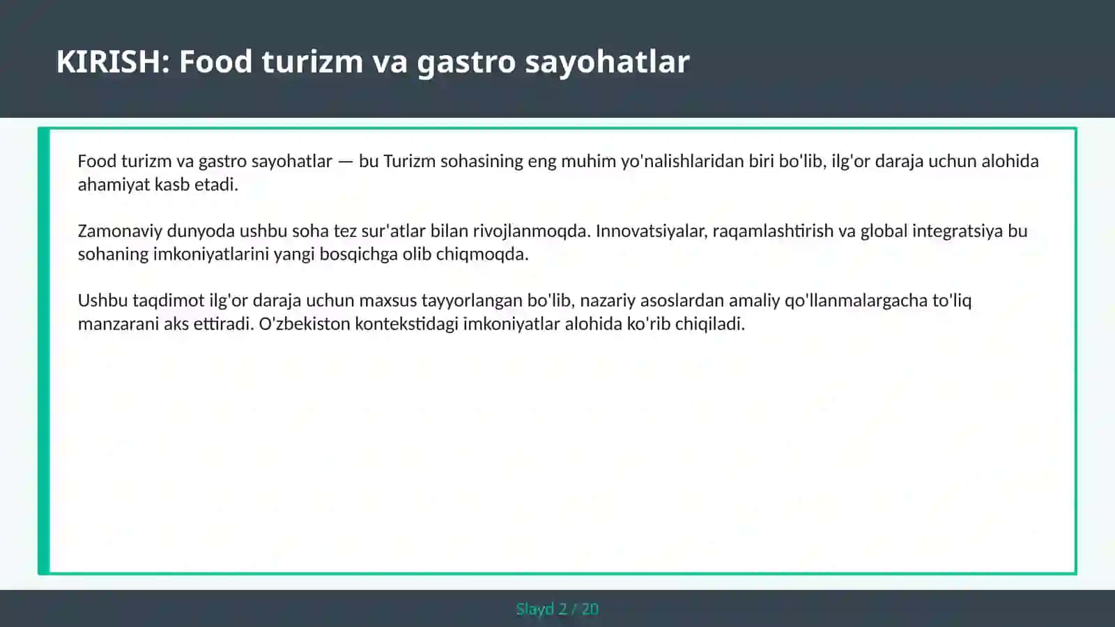 FOOD TURIZM VA GASTRO SAYOHATLAR 2