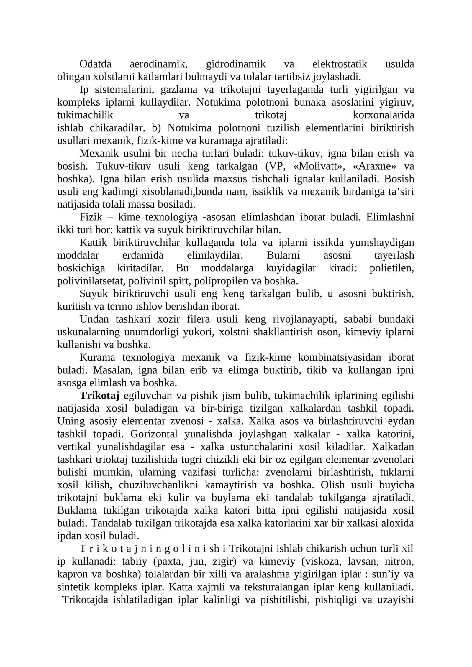 Noto`qima gazlamalar. Trikotaj mahsulotlar 2