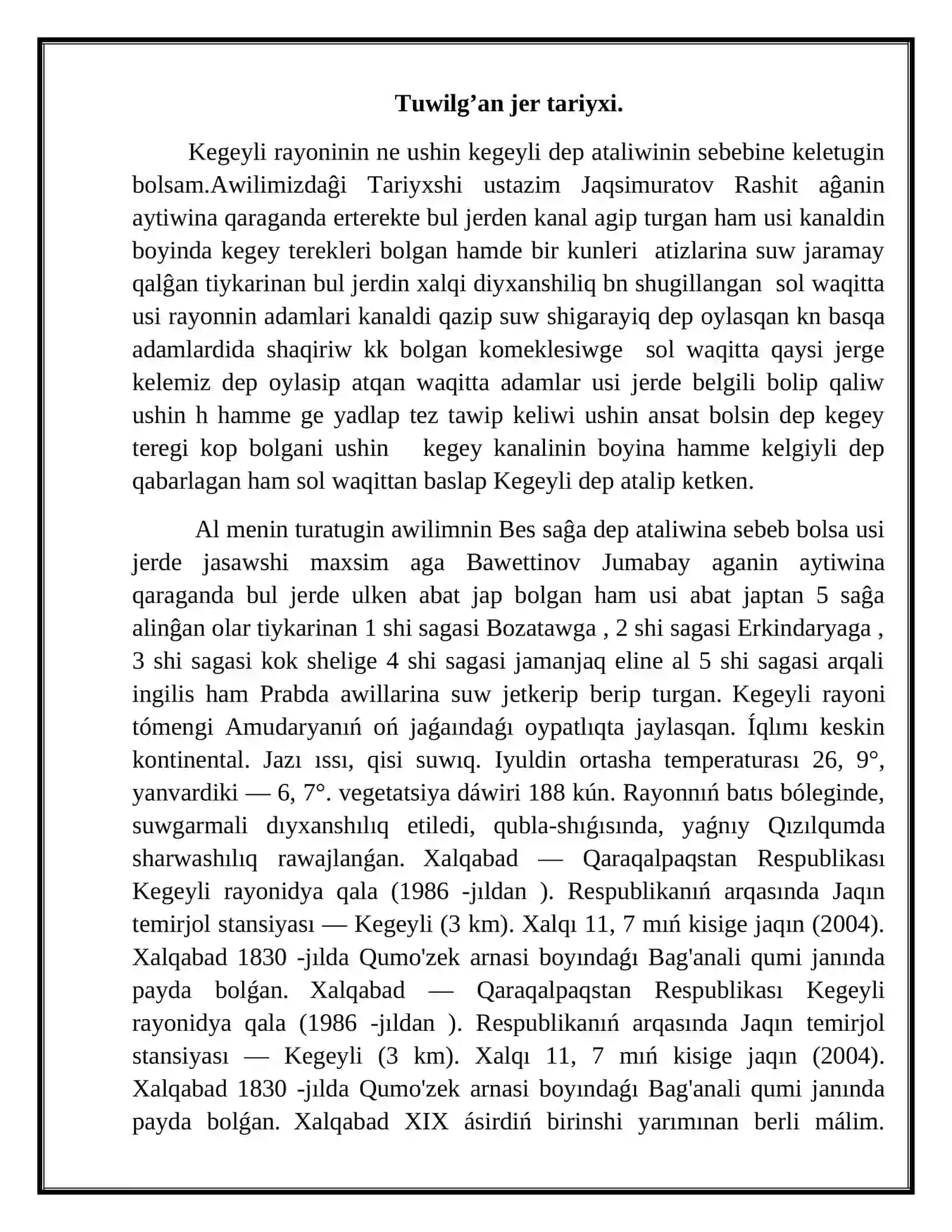 Kegeyli rayoninin ne ushin kegeyli dep ataliwinin sebebine 2