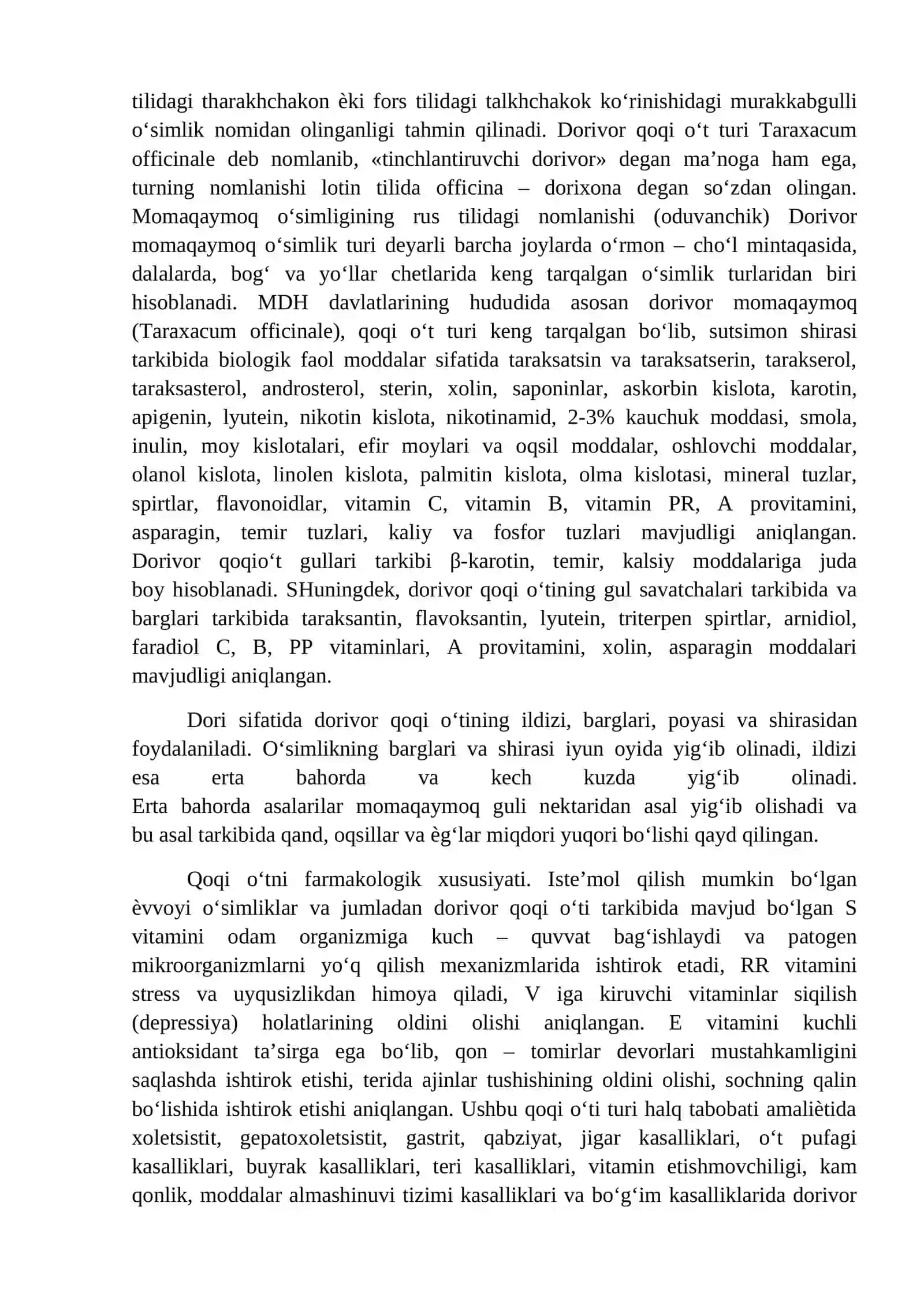 Qoqi - Taraxacum L. turkumi turlarini aniqlash usullari 2
