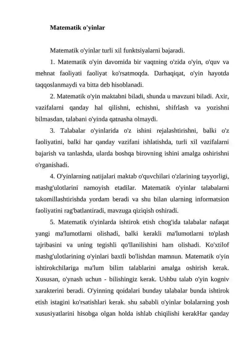 Matematik o'yinlar 2