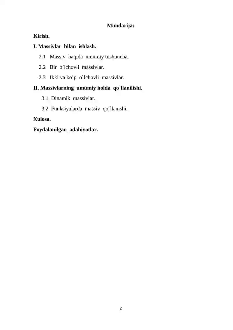 C++ DA BIR  O‘LCHOVLI IKKI O‘LCHOVLI VA DINAMIK MASSIVLAR. 2
