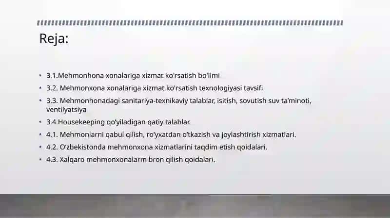 Housekeeping ishi Front-ofis bo’limini Ishlash tartibi 2