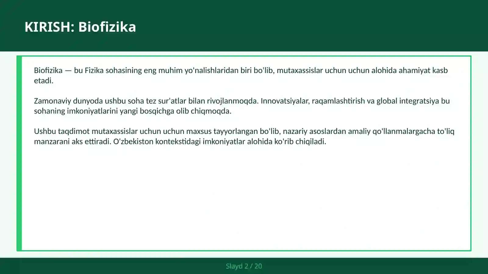 BIOFIZIKA Membrana — mutaxassislar uchun 2