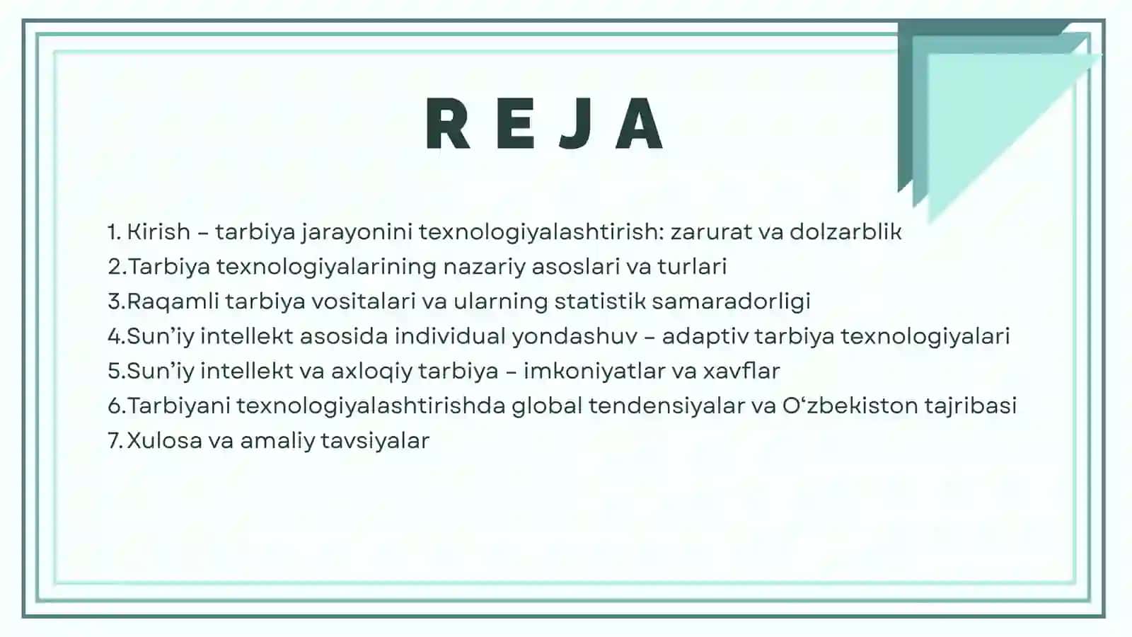 TARBIYA JARAYONINI TEXNOLOGIYALASHTIRISH 2