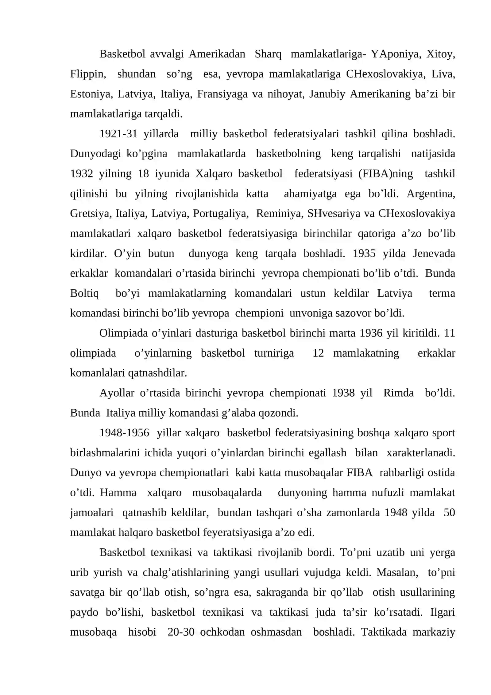 Basketbol o’yini bosqichlari rivojlanish tarixi 2