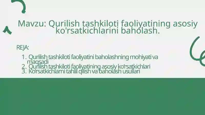 Qurilish tashkiloti faoliyatining asosiy ko'rsatkichlarini baholash 2