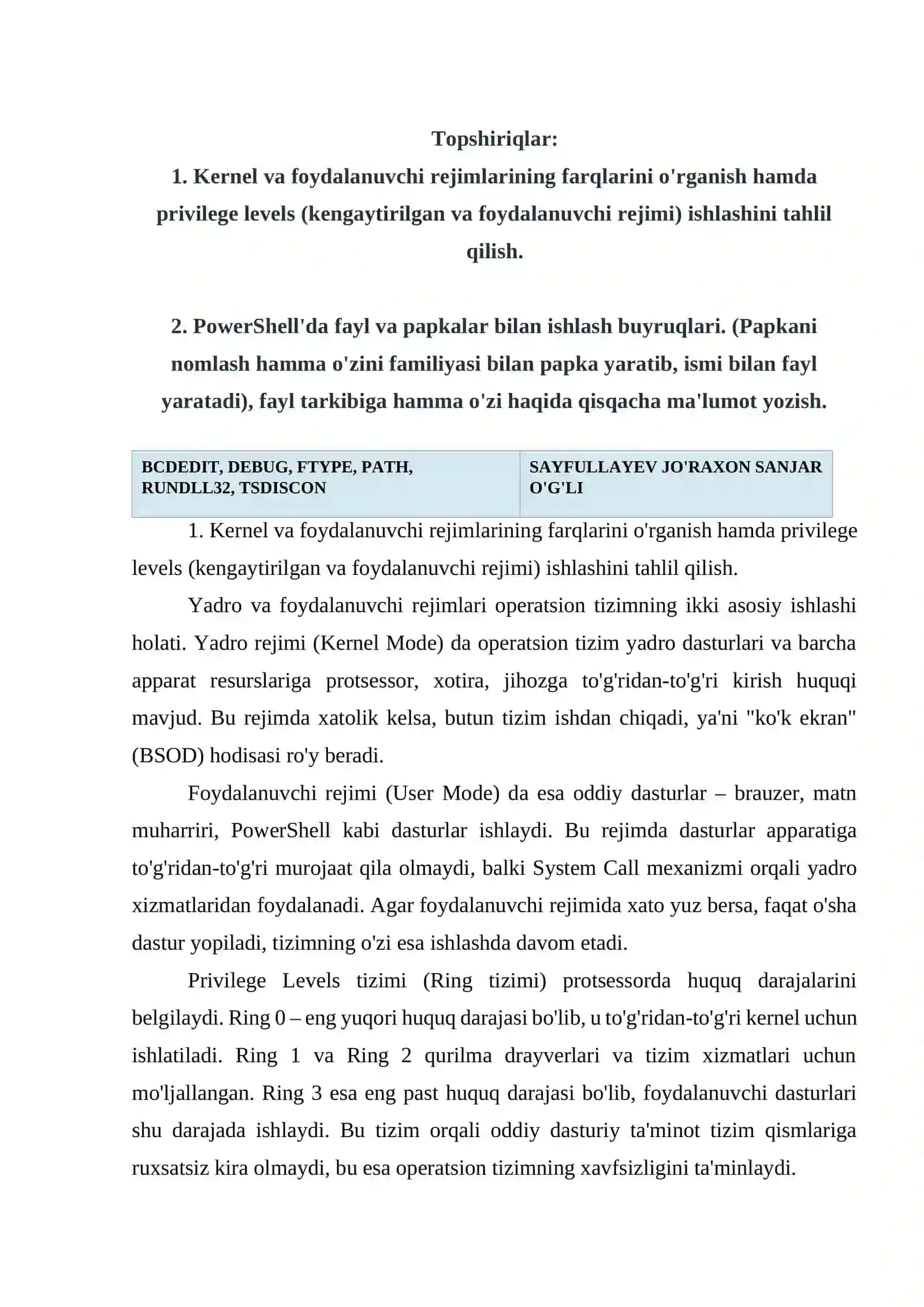 Operatsion tizimlar fanidan AMALIY ISH – 1 2