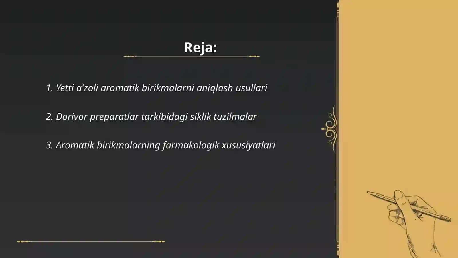 Yetti a'zoli aromatik birikmalarni aniqlash usullari 2
