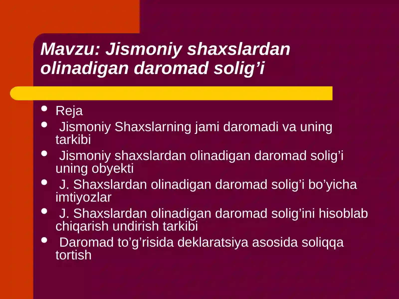 Jismoniy shaxslardan olinadigan daromad solig’i 2