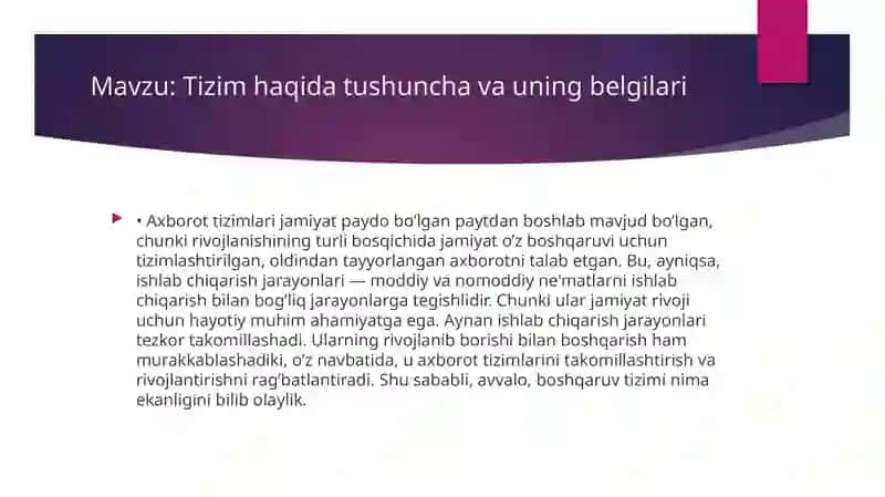 Tizim haqida tushunchalarning belgilari 2
