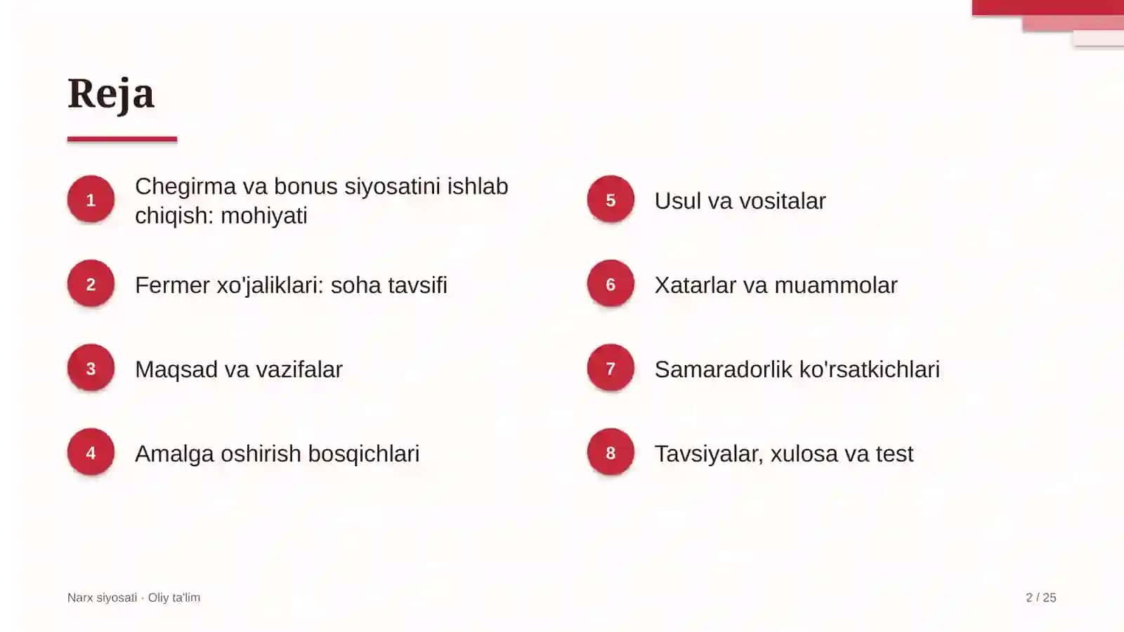 Fermer xo'jaliklarida chegirma va bonus siyosatini ishlab chiqish 2
