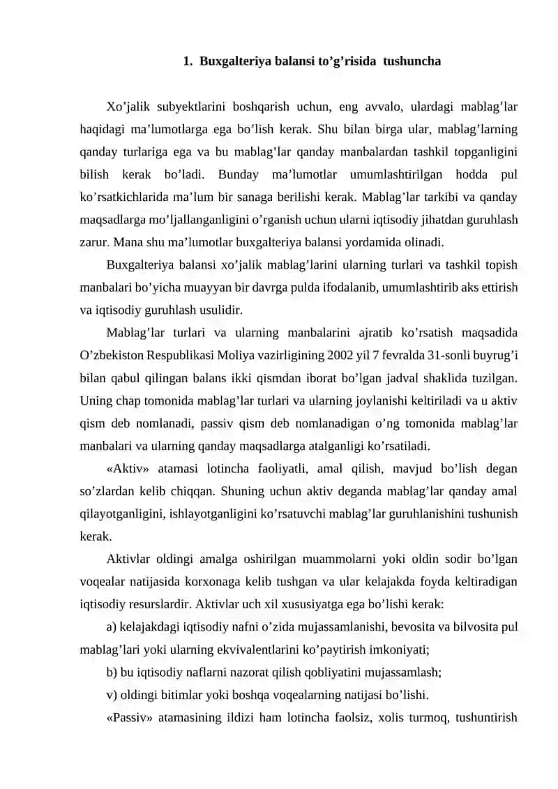 Buxgalteriya balansi va ularni turlari 2