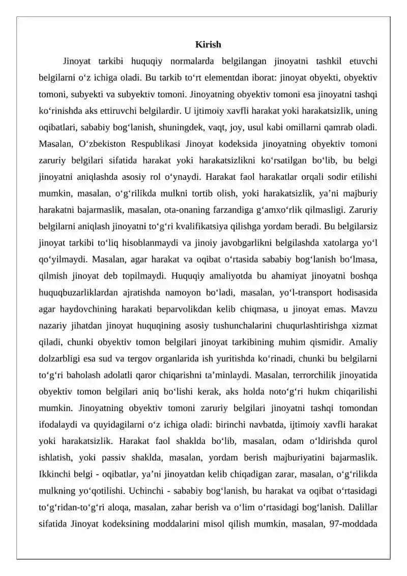 Jinoyatning obyektiv tomoni zaruriy belgilari 2