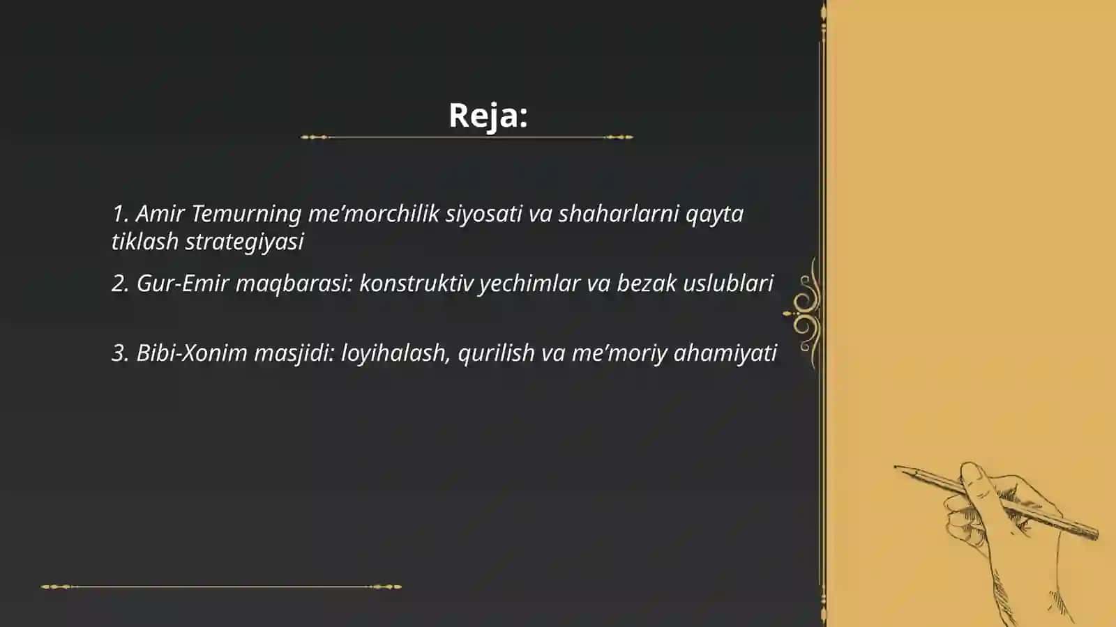 Amir Temur va Temuriylar davrida Oʻrta Osiyo meʼmorchiligi 2