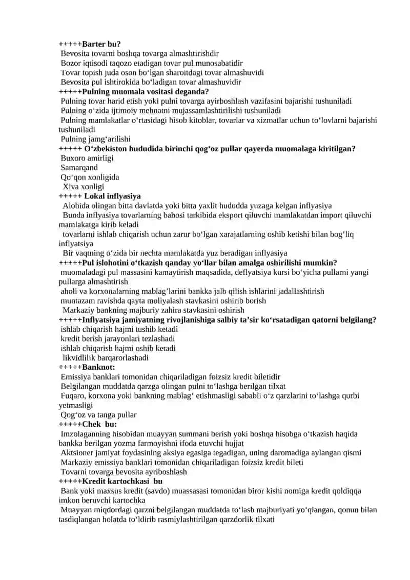 Pul va banklar fanidan test savollari 2