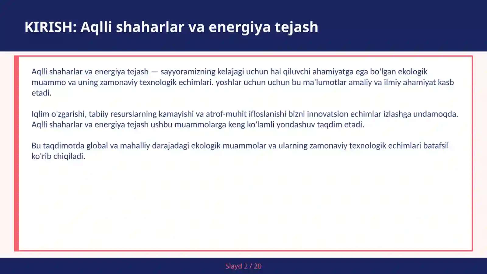 Aqlli shaharlar va energiya tejash 2