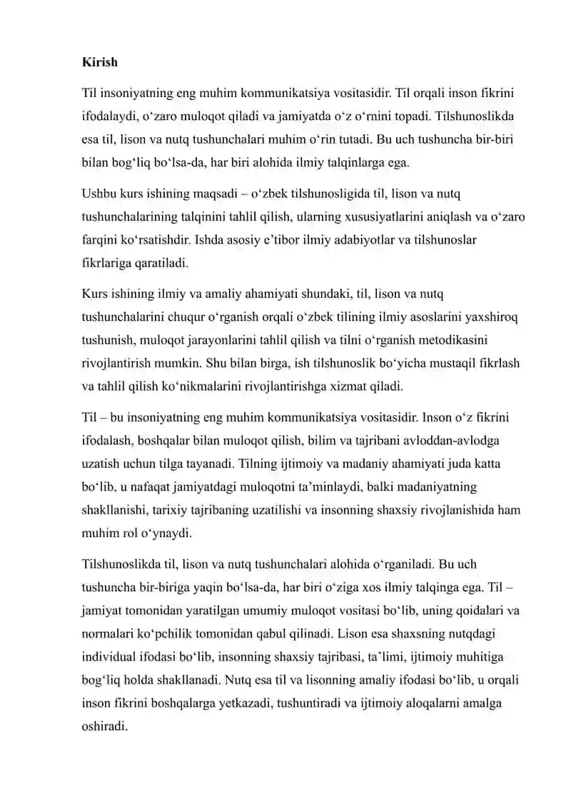 OʻZBEK TILSHUNOSLIGIDA TIL, LISON, NUTQ TUSHUNCHALARI 2