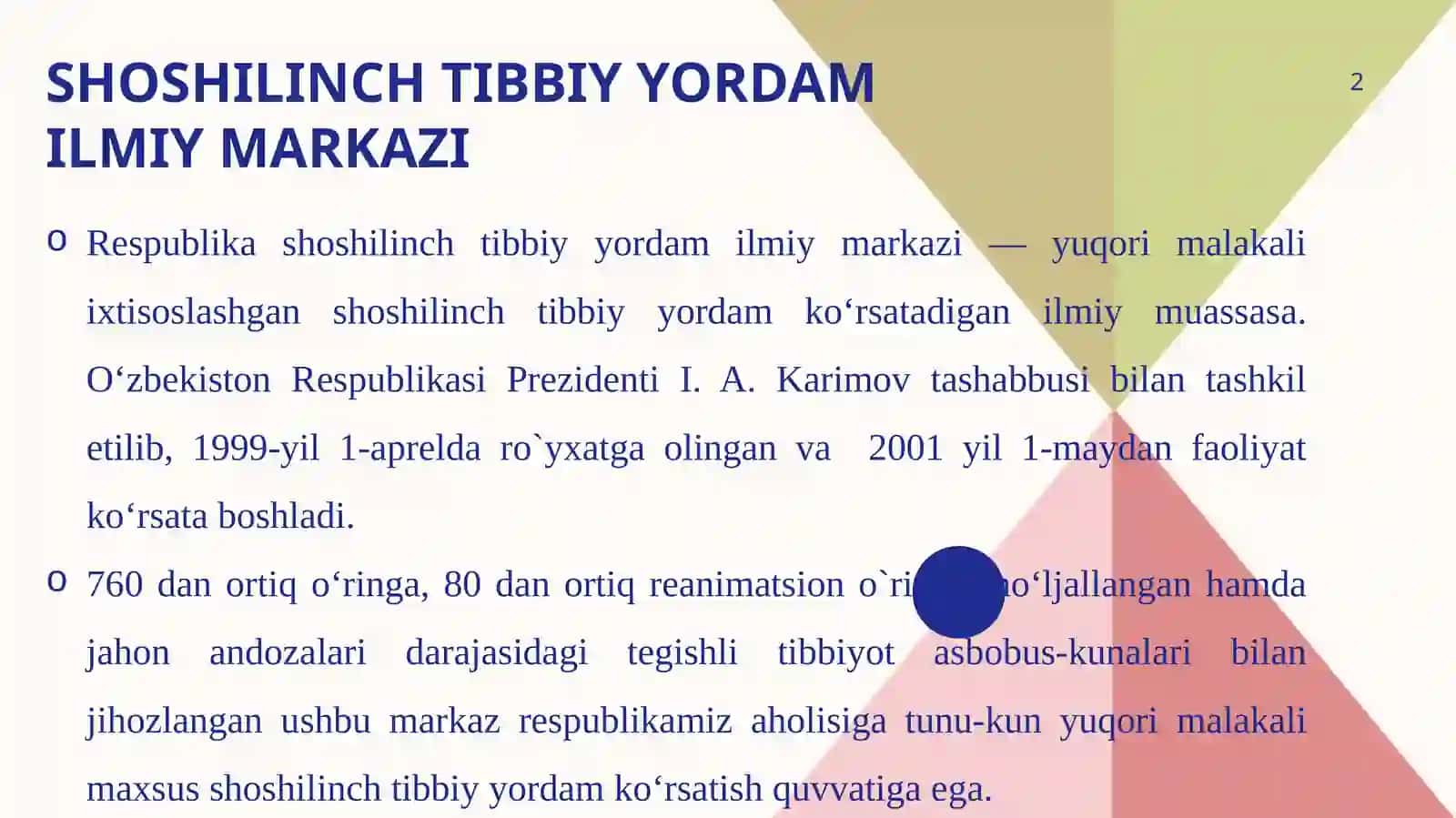 Shoshilinch tibbiy xizmat va ixtisoslashtirilgan markazlar 2