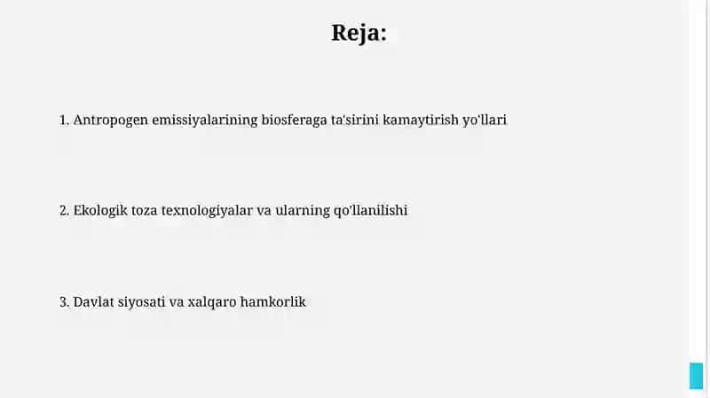Antropogen omillarning biosferaga ta'sirini kamaytirish 2