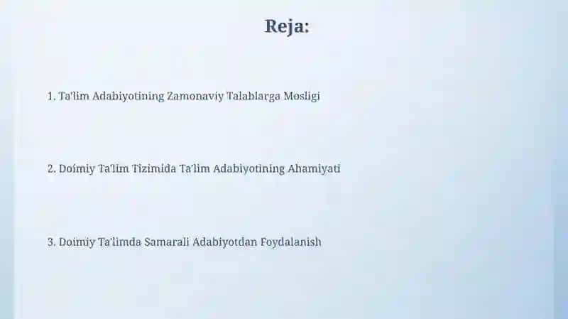Ta'lim adabiyotining ahamiyati 2
