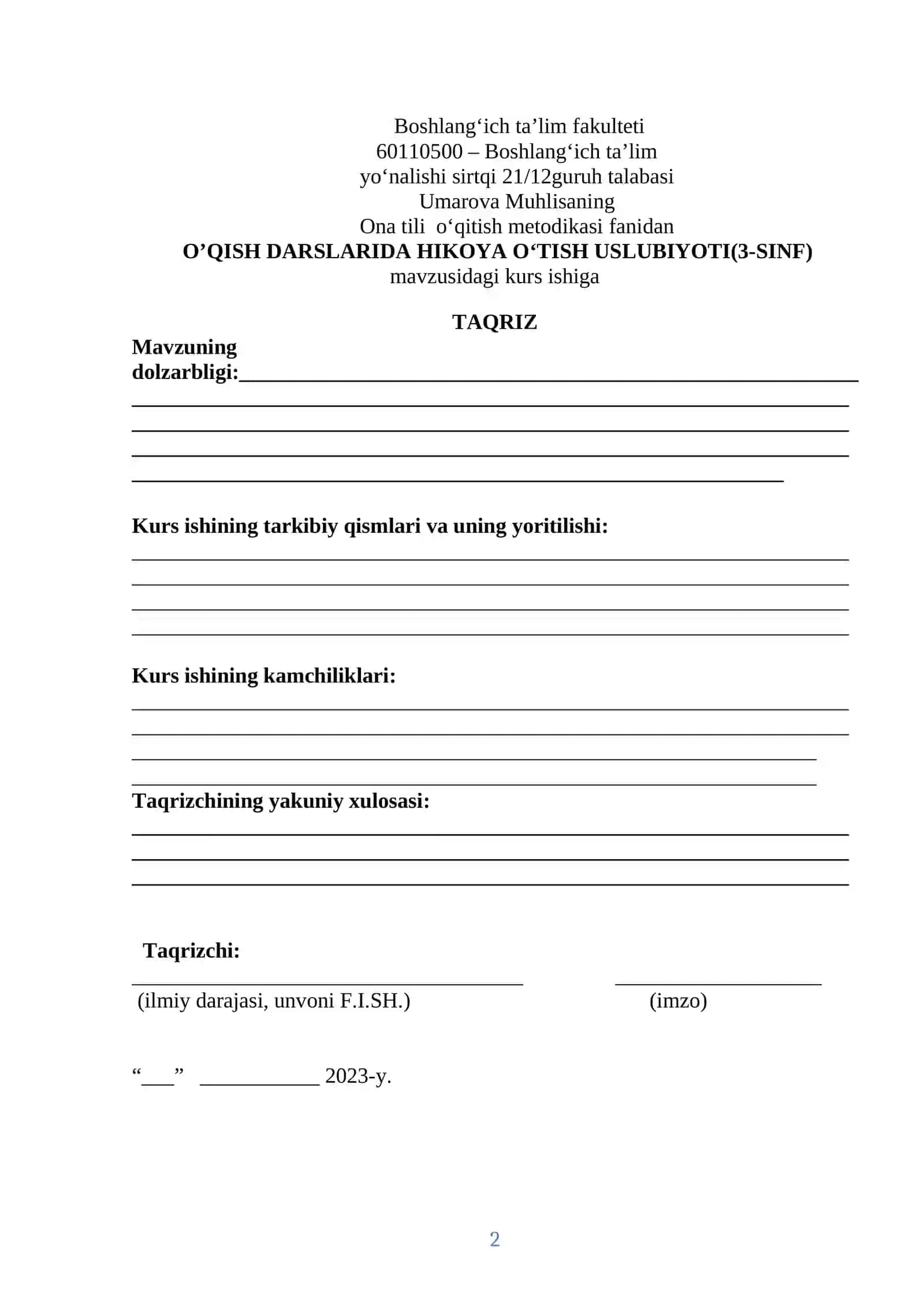 O‘QISH DARSLARIDA HIKOYA O’TISH USLUBIYOTI (3-SINF) 2