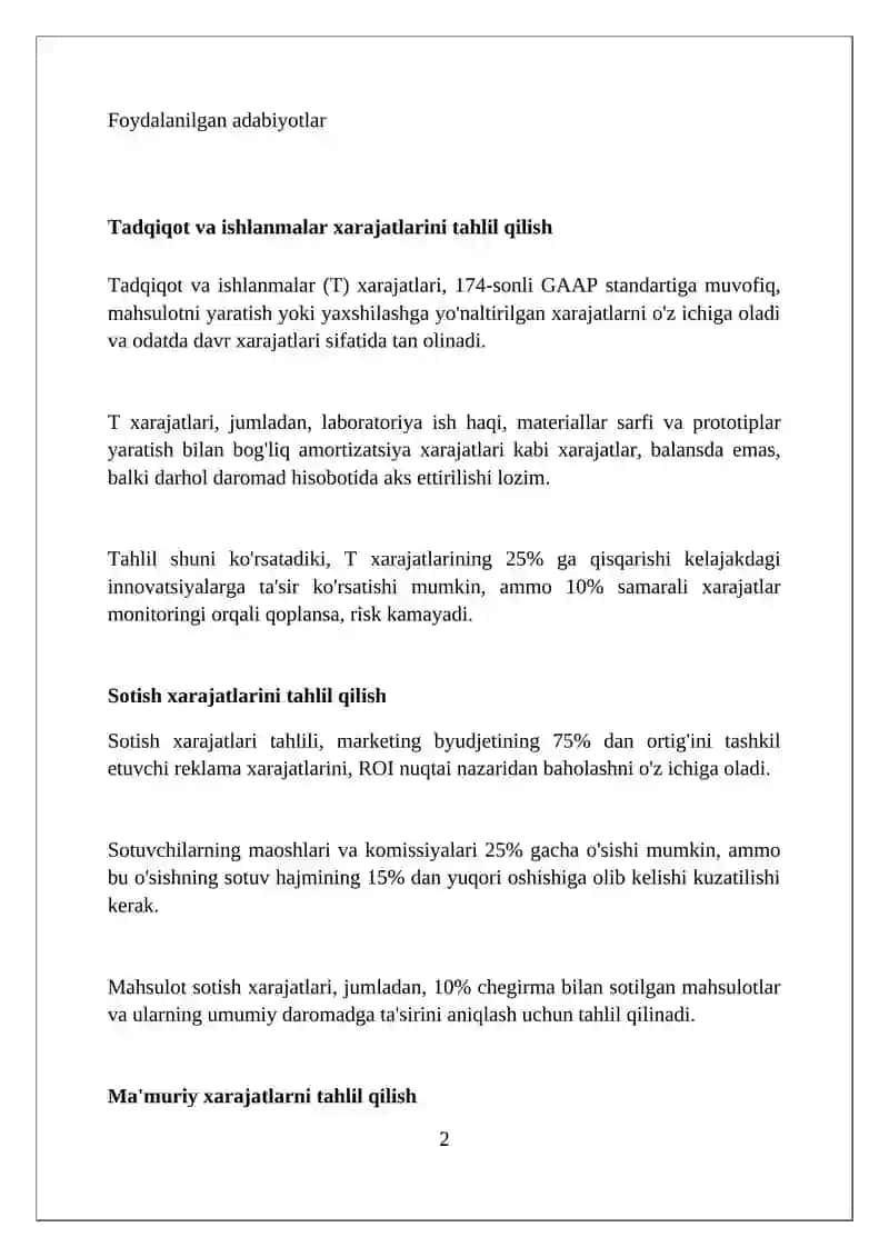 Davr xarajatlarining tahlili 2