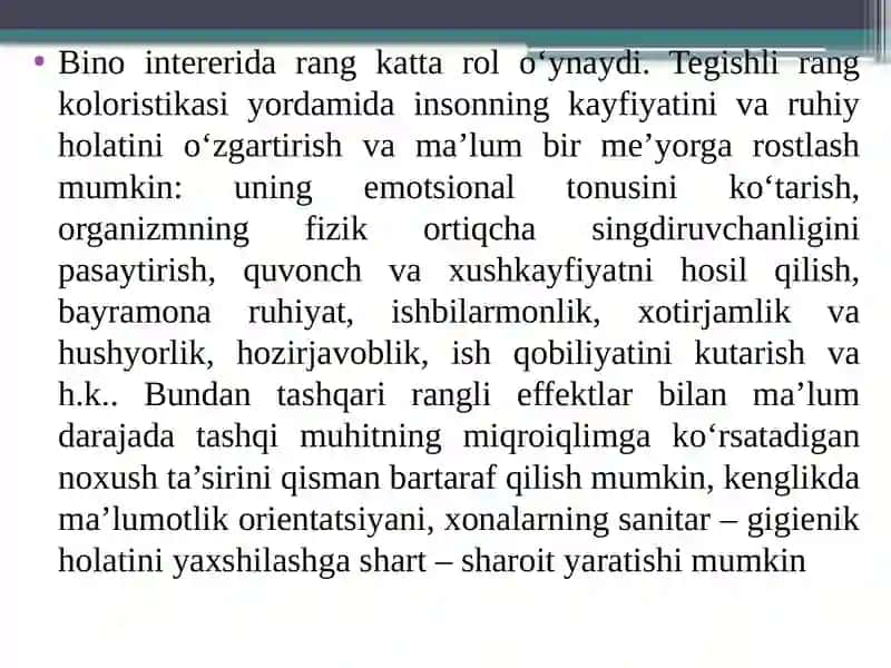 Mehmonxona intereri va lanshaftini yaratishda ergonomiktalablar 2