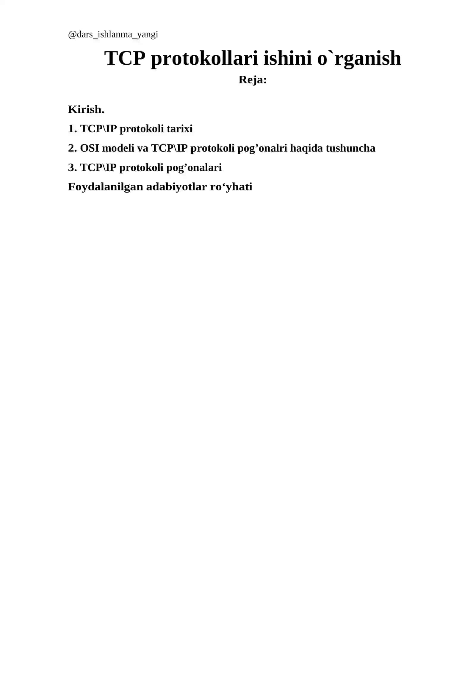 TCP protokollari ishini o’rganish 2
