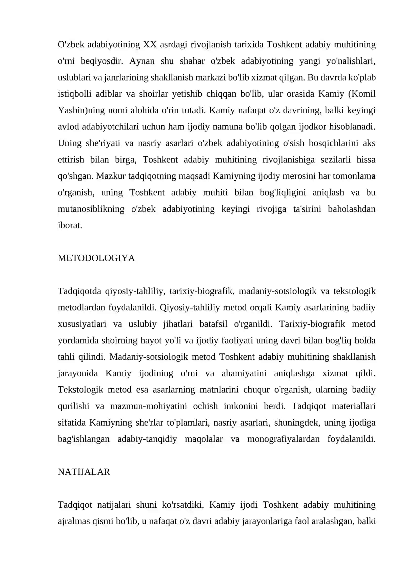 KAMIY VA TOSHKENT ADABIY MUHITI. KAMIYNING IJODIY MEROSI 2