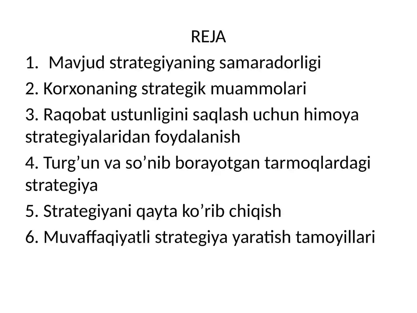 STRATEGIYANI AMALGA OSHIRISH VA NAZORATETISH 2