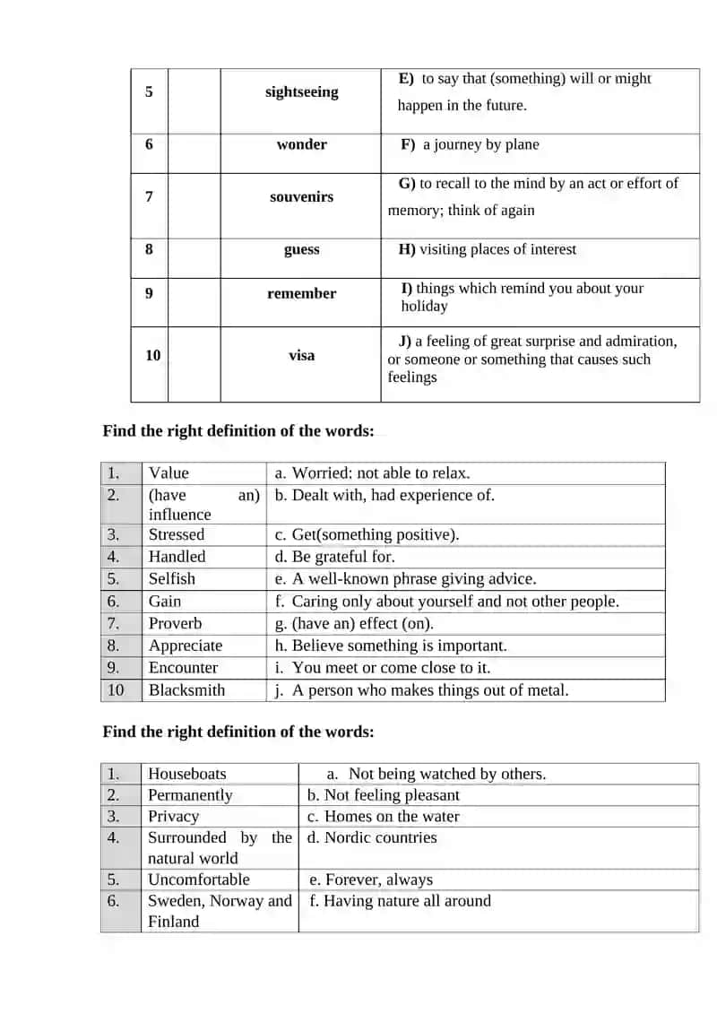 Match the verbs 1-10 to definitions a-j 2