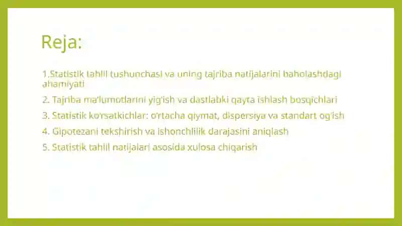 Tajriba natijalari tahlilining statistik usuli 2
