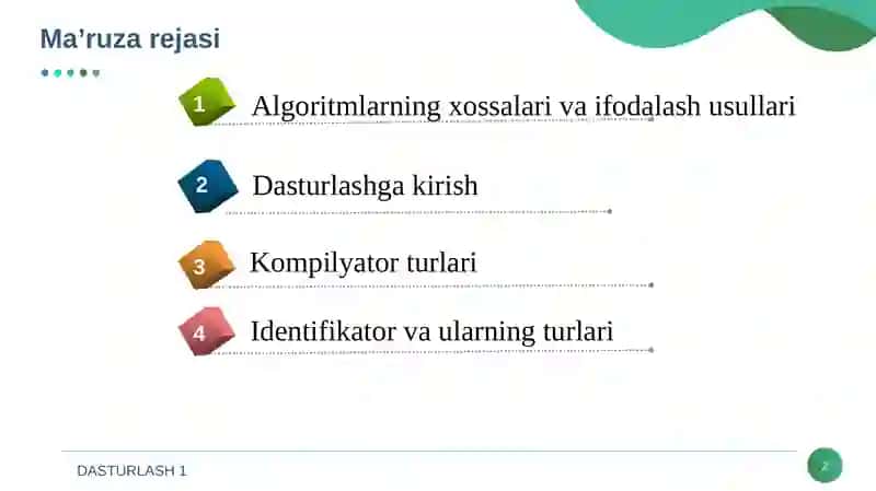 ALGORITMLASH VA DASTURLASHNING ASOSIY TUSHUNCHALARI 2