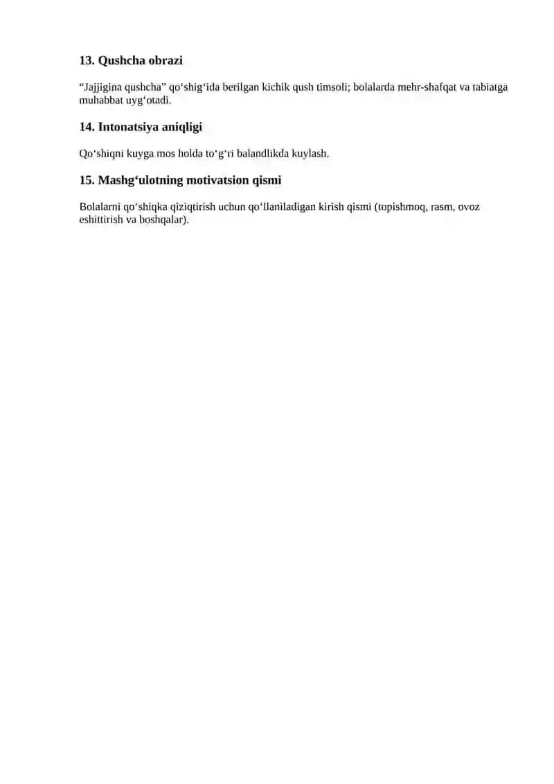 Musiqa mashg‘uloti rejasi 2