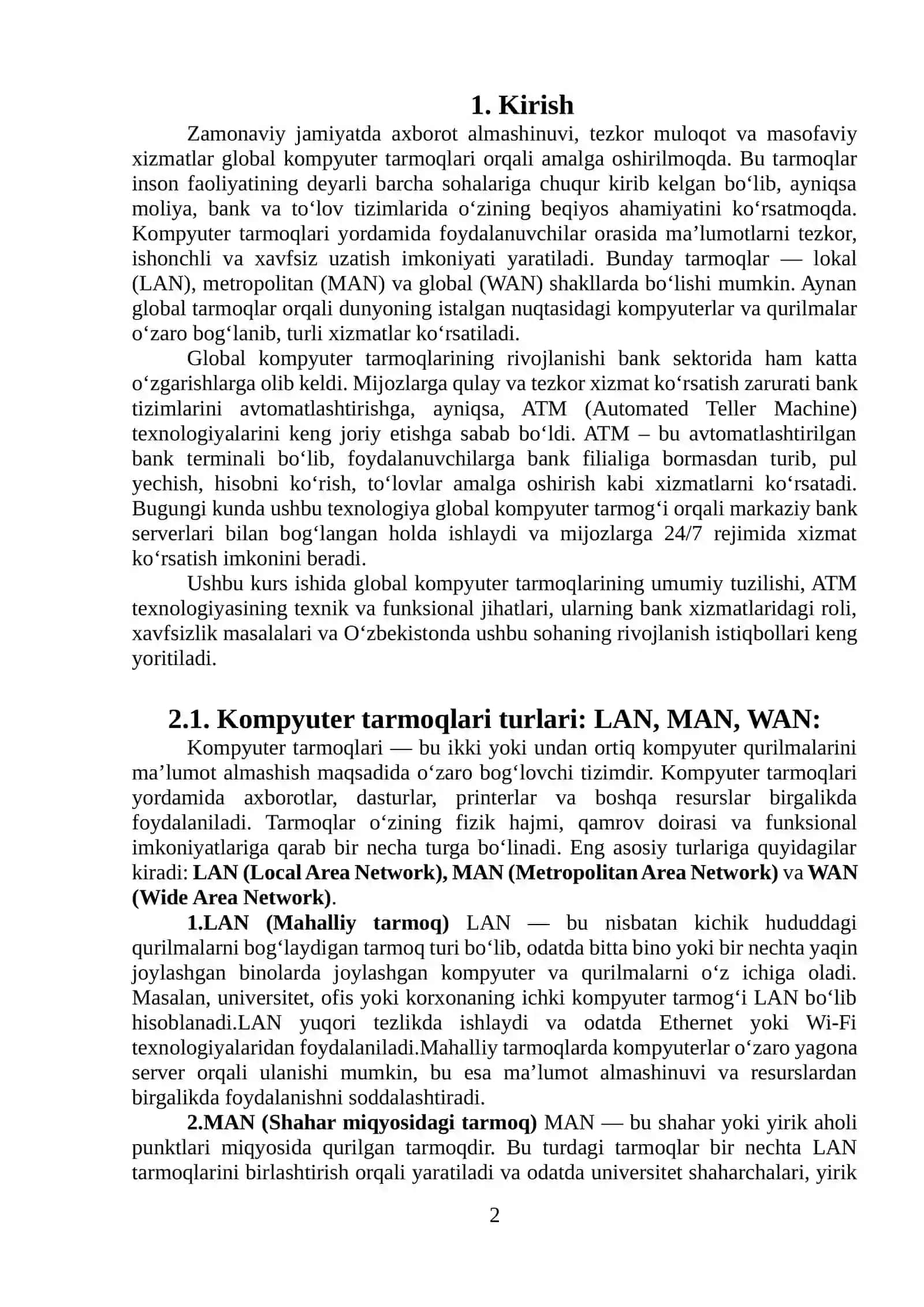 Global komputer tarmoqlari.ATM texnologiyasi 2